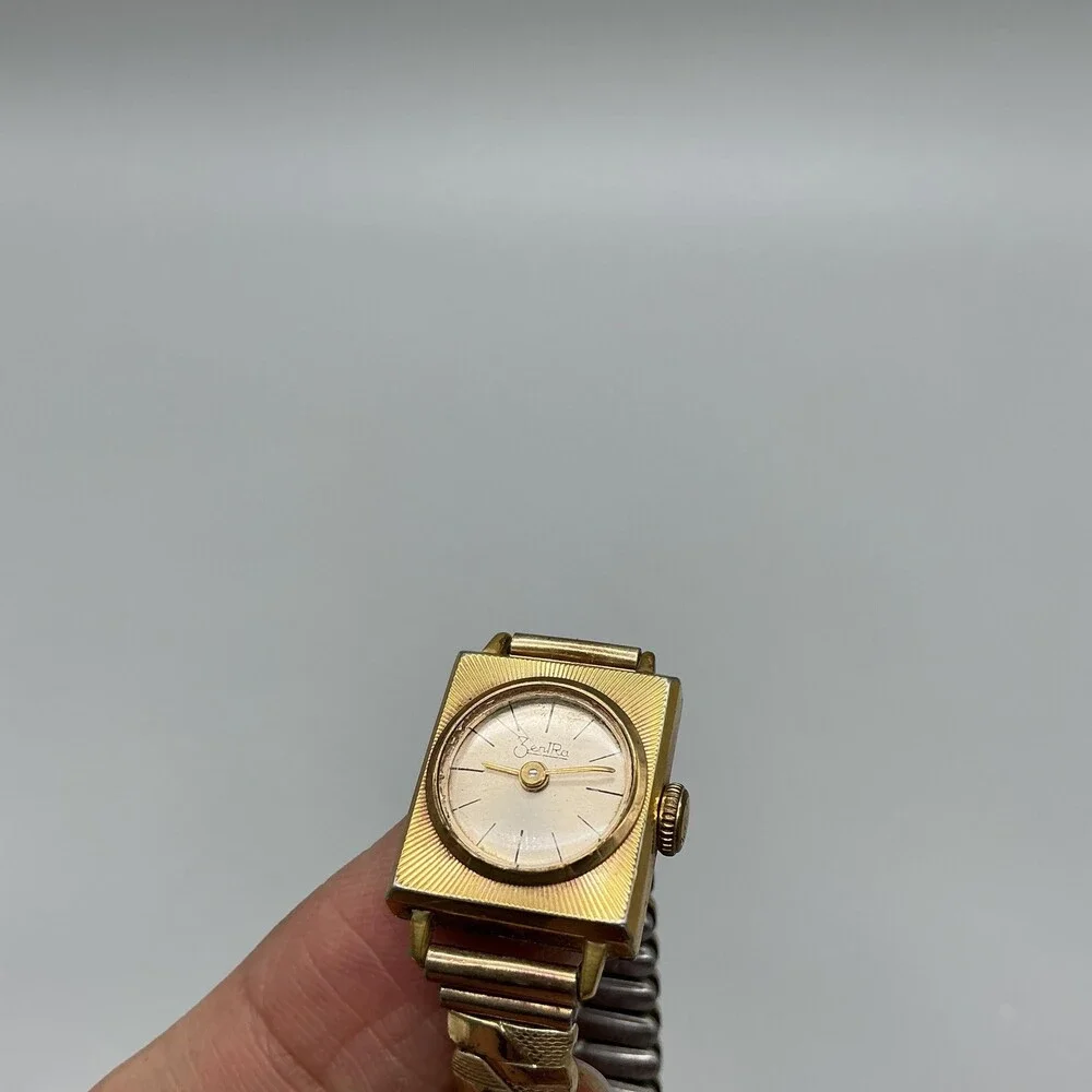 Vintage ZentRa Womens Watch 15mm Cocktail Rolled Gold Stretch Manual Wind